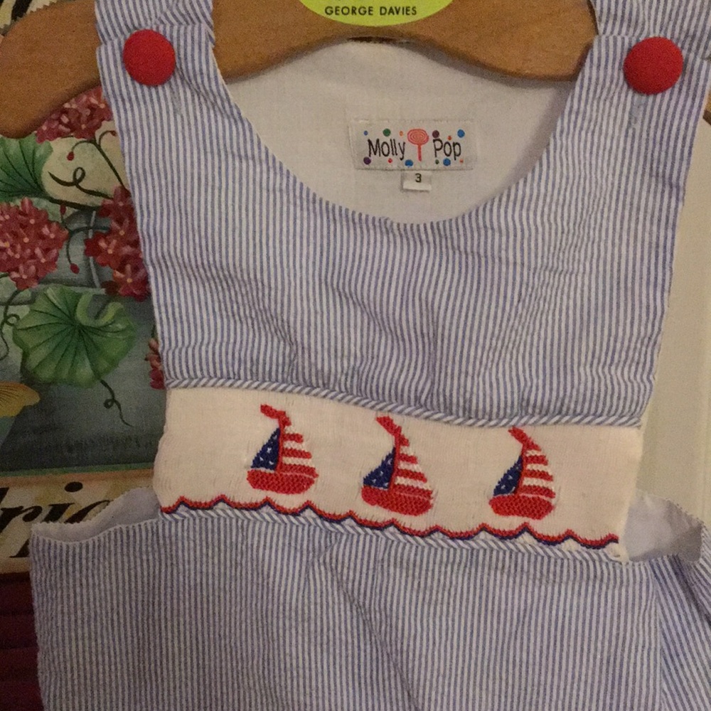 Boys Seersucker smocked john john